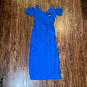 Lauren Ralph Lauren Womens Patlee Blue Cold Shoulder Evening Dress Gown NWT